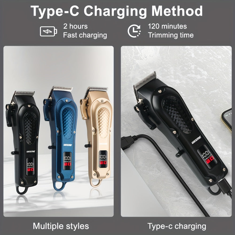 WEEME Professional Hair Clippers Set, 4-Position Limiting Comb, LCD Display, USB Rechargeable, 36V Voltage, 1500mAh Battery, Black/Blue/Golden Options, Men's Grooming Tool