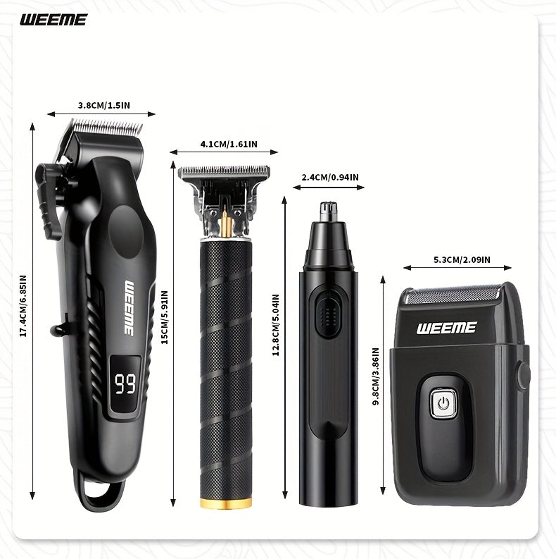 [Ideal Gift] WEEME 4pcs Men's Grooming Kit - Professional USB Rechargeable Hair Clipper Set With Nose Trimmer, Electric Shaver, Detail Trimmer, Ideal Father's Day Gift, Supports USB Charging, Includes 8Limit Combs, Perfect Fo