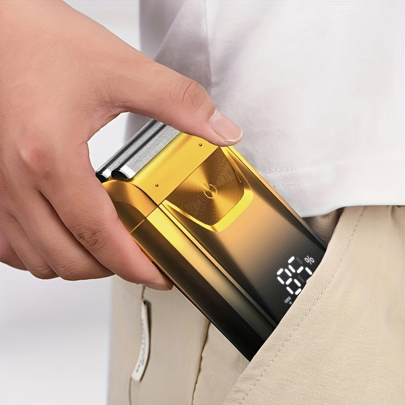 MIGUAN 2-in-1 Sleek Golden Electric Foil & Bald Shaver - Dual-Head Razor with Popup Beard Trimmer, Rechargeable Lithium Battery, Adjustable Speed Settings, USB Charging - Ideal for Precision Haircuts, Men's Grooming Tool