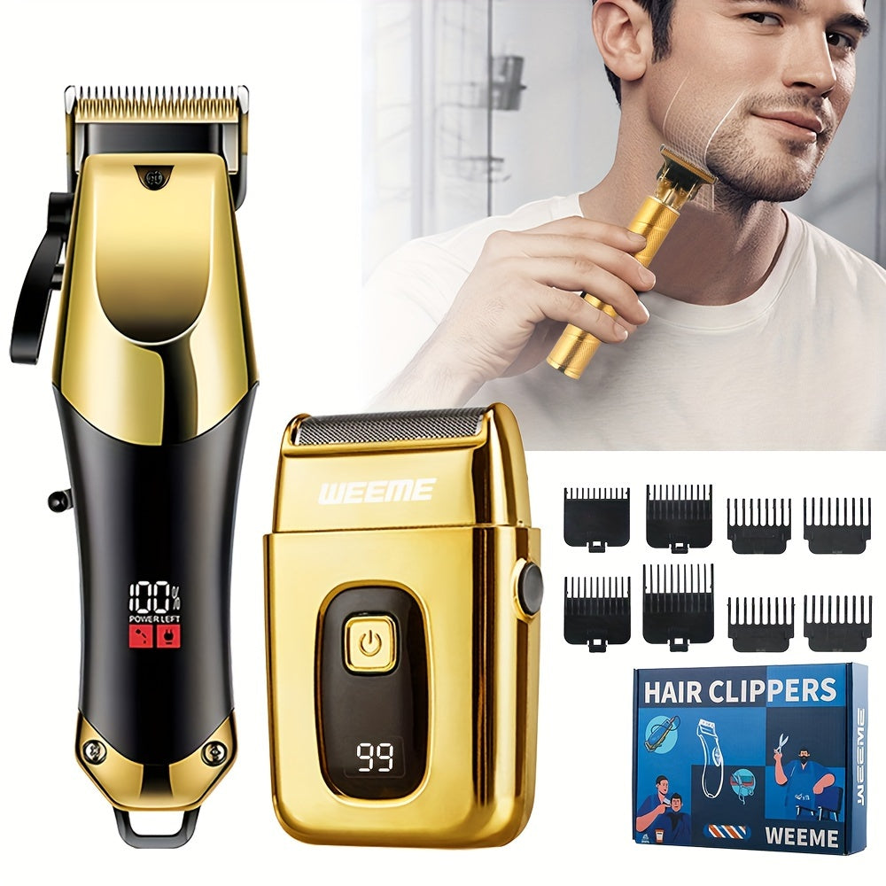 WEEME 3-in-1 Men'S Grooming Kit, USB Rechargeable Hair Clippers, Trimmer, and Shaver Set, ABS Plastic, Lithium Battery, Ideal Gift for Boyfriend or Father