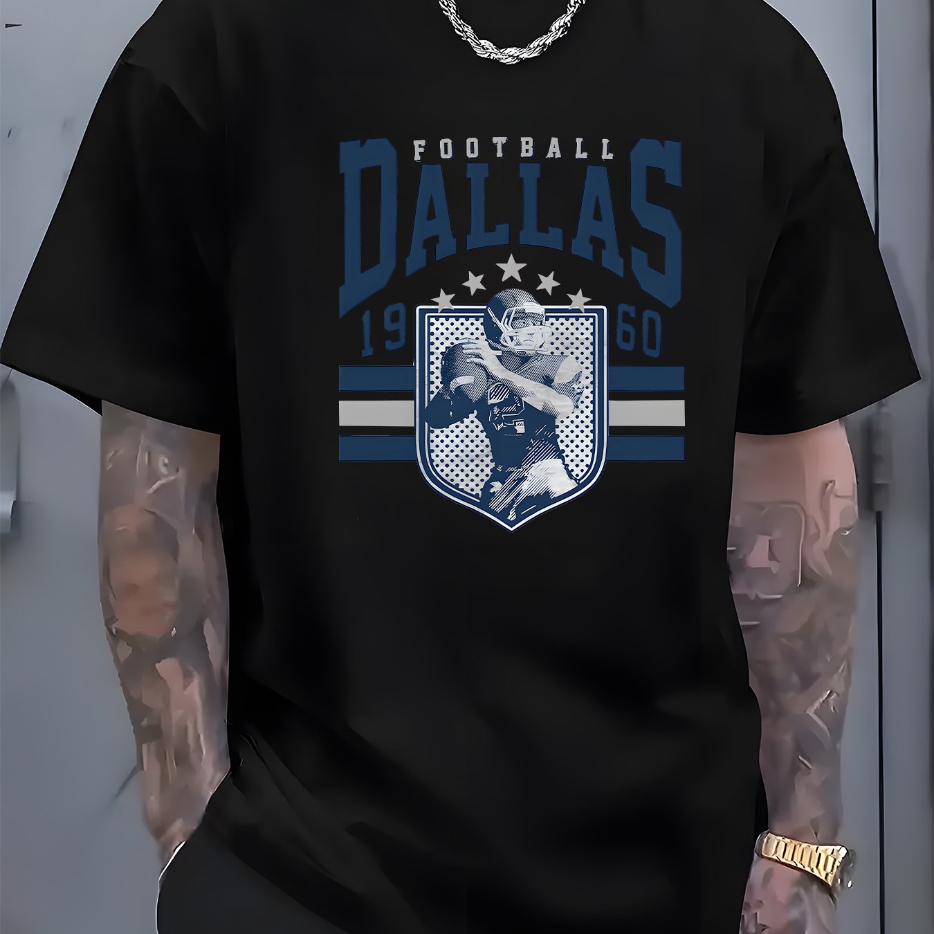 "DALLAS" letters, patterns, printed men's T-shirts, men's novel pattern design T-shirts, summer casual and comfortable T-shirts, fashionable short-sleeved comfortable and versatile summer T-shirts, adventure.