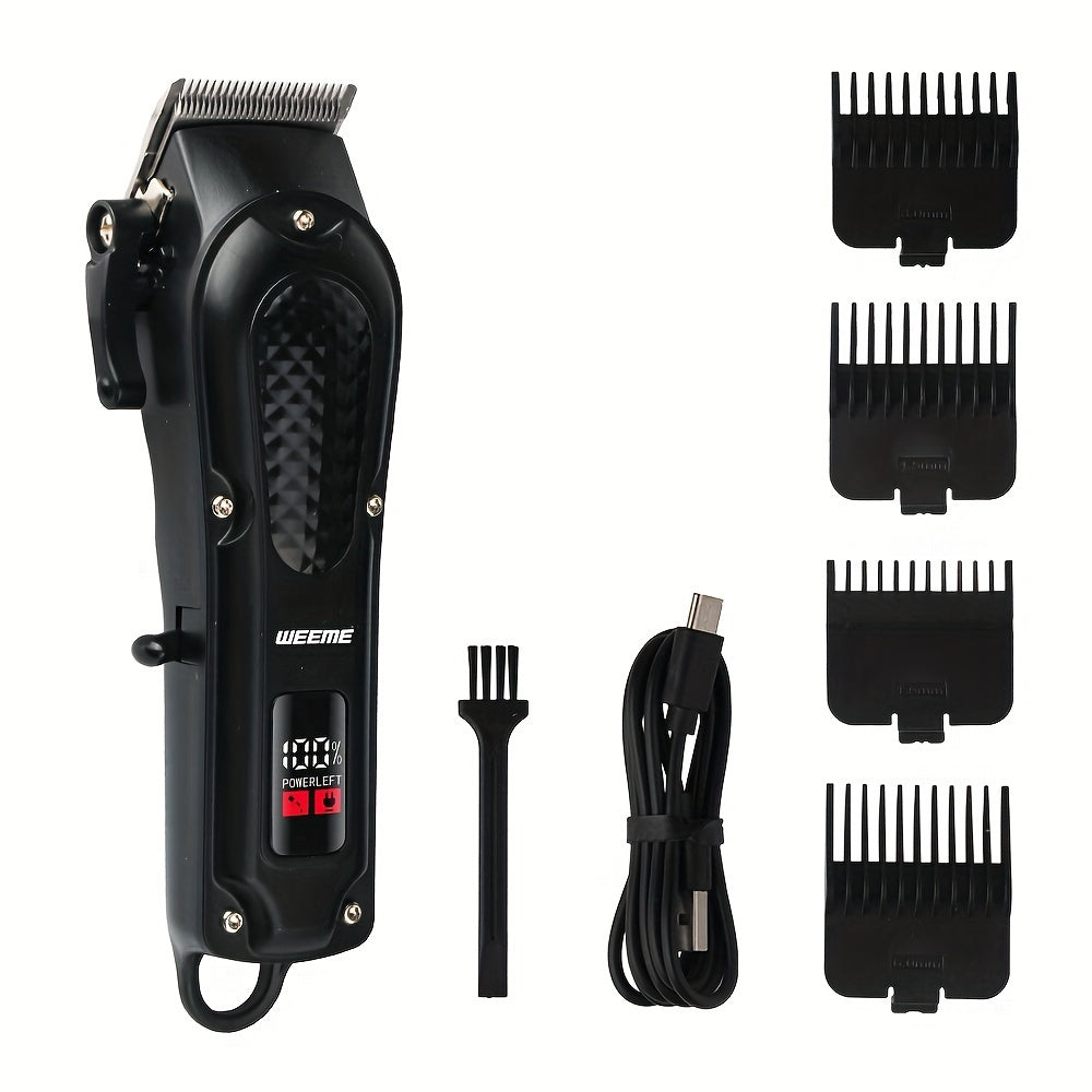WEEME Professional Hair Clippers Set, 4-Position Limiting Comb, LCD Display, USB Rechargeable, 36V Voltage, 1500mAh Battery, Black/Blue/Golden Options, Men's Grooming Tool