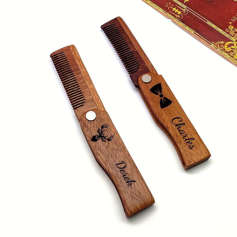 Personalized Wooden Beard Comb - Foldable Men'S Grooming Gift with Engraved Name "BEN" - Durable & High-Quality Craftsmanship - Ideal for Christmas, Valentine's, Weddings, Birthdays - Perfect for Dad, Husband, Groom, Groom Ac