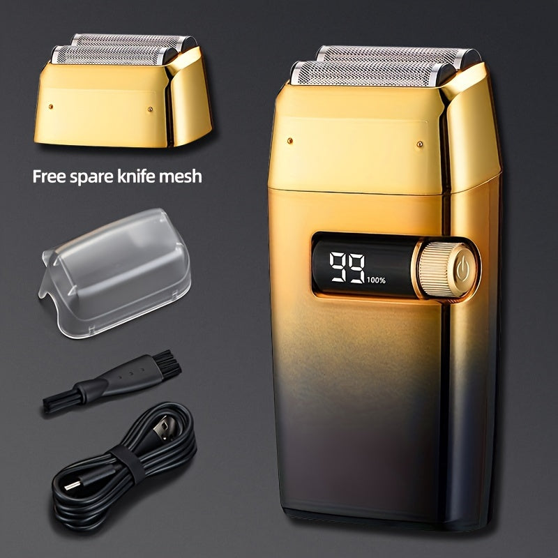 MIGUAN 2-in-1 Sleek Golden Electric Foil & Bald Shaver - Dual-Head Razor with Popup Beard Trimmer, Rechargeable Lithium Battery, Adjustable Speed Settings, USB Charging - Ideal for Precision Haircuts, Men's Grooming Tool