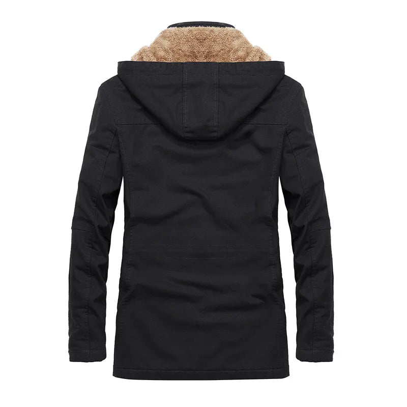 Julian's Menswear M Black Men's Parkas Faux Fur Lined Hooded Winter Coat- Windproof, Insulated Jacket for Cold Weather