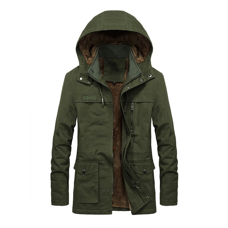 Julian's Menswear M Green Men's Parkas Faux Fur Lined Hooded Winter Coat- Windproof, Insulated Jacket for Cold Weather