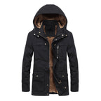 Julian's Menswear M Black Men's Parkas Faux Fur Lined Hooded Winter Coat- Windproof, Insulated Jacket for Cold Weather