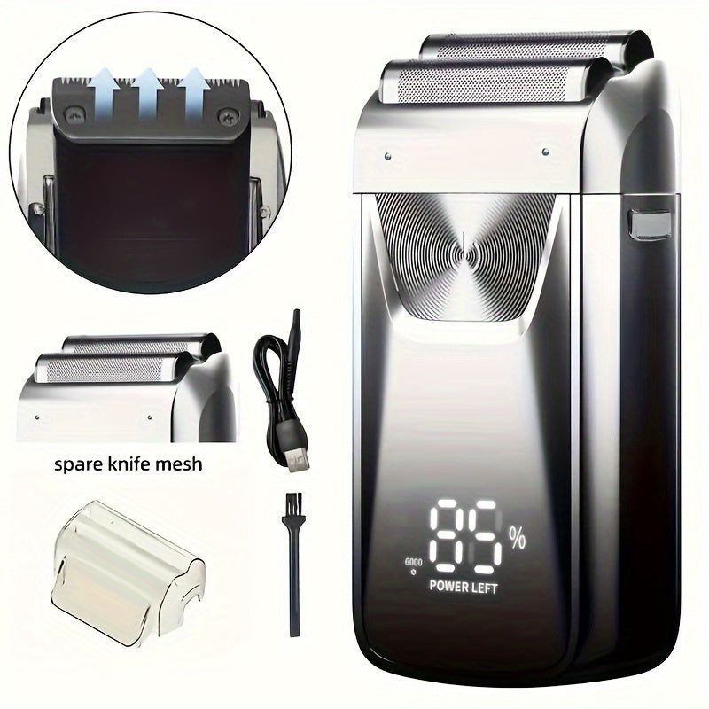 MIGUAN 2-in-1 Sleek Golden Electric Foil & Bald Shaver - Dual-Head Razor with Popup Beard Trimmer, Rechargeable Lithium Battery, Adjustable Speed Settings, USB Charging - Ideal for Precision Haircuts, Men's Grooming Tool