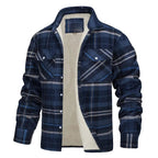 Julian's Menswear S 01 Fleece Men's New Long-sleeved Lapel Plaid Fleece Lined Single-breasted Men's