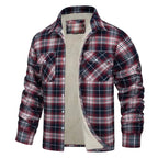 Julian's Menswear S 01 Fleece Men's New Long-sleeved Lapel Plaid Fleece Lined Single-breasted Men's