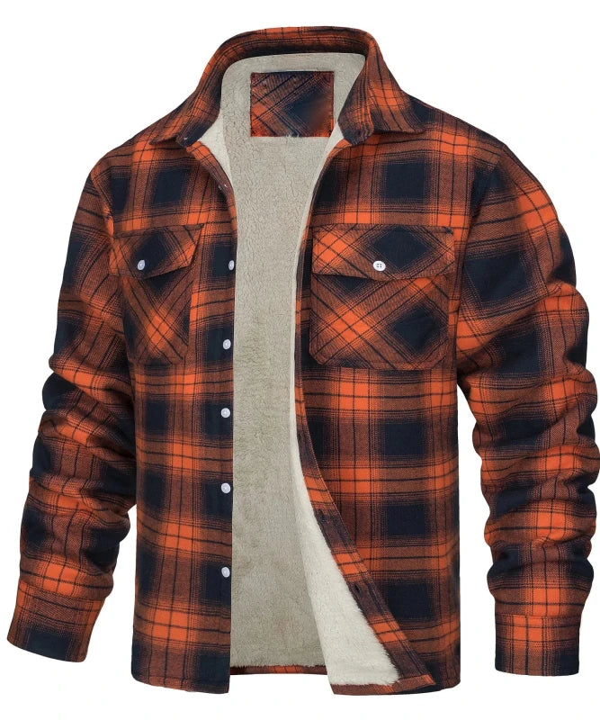 Julian's Menswear S 01 Fleece Men's New Long-sleeved Lapel Plaid Fleece Lined Single-breasted Men's