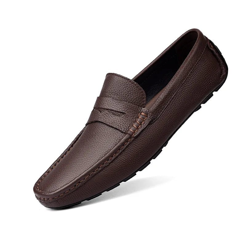 Men's Genuine Leather Slip-On Loafers Brown Julian's Menswear