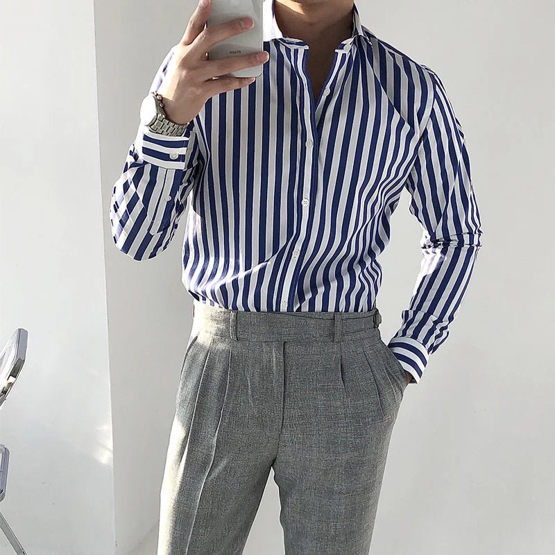 Men's Striped Cotton Shirt with Yarn-Dyed Dobby Fabric - 220 GSM Julian's Menswear