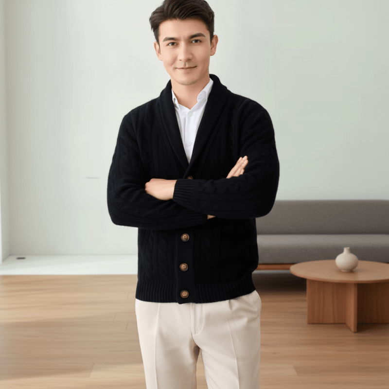 Men's Cashmere Wool V-Neck Sweater for Lasting Warmth & Style, Black/Gray/Camel M Julian's Menswear
