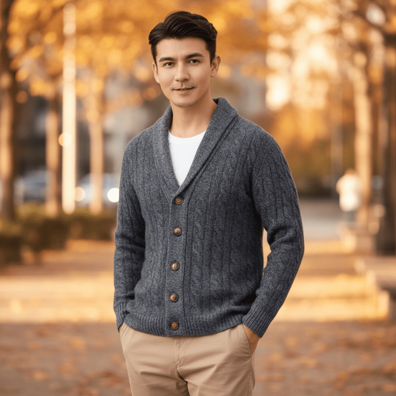 Men's Cashmere Wool V-Neck Sweater for Lasting Warmth & Style, Black/Gray/Camel M Julian's Menswear