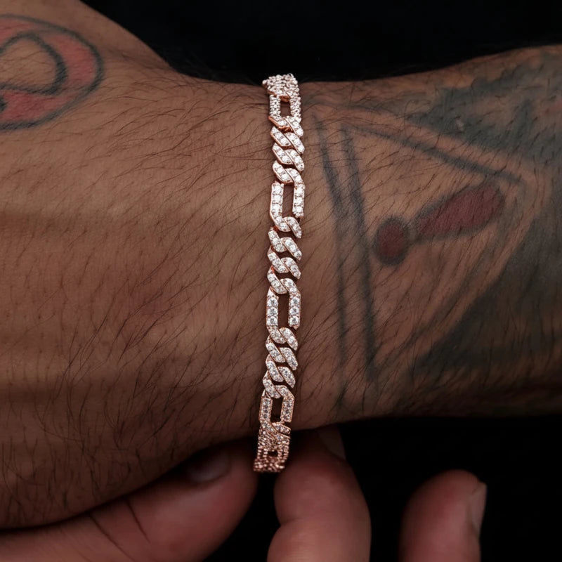 Men's Moissanite Figaro Cuban Link Bracelet White Gold Julian's Menswear