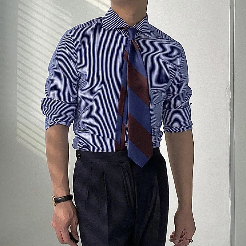 Men's Striped Cotton Shirt with Yarn-Dyed Dobby Fabric - 220 GSM S Julian's Menswear