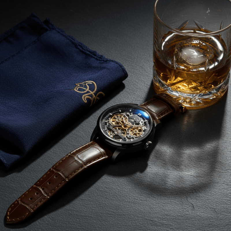 Men's Carnival Skeleton Watch with Leather Strap and Sapphire Case Ivory Julian's Menswear