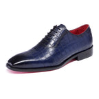 Genuine Leather Square Toe Oxford Shoes for Men, Anti-Odour & Anti-Slip, All-Season Wear | Blue | Julian's Menswear