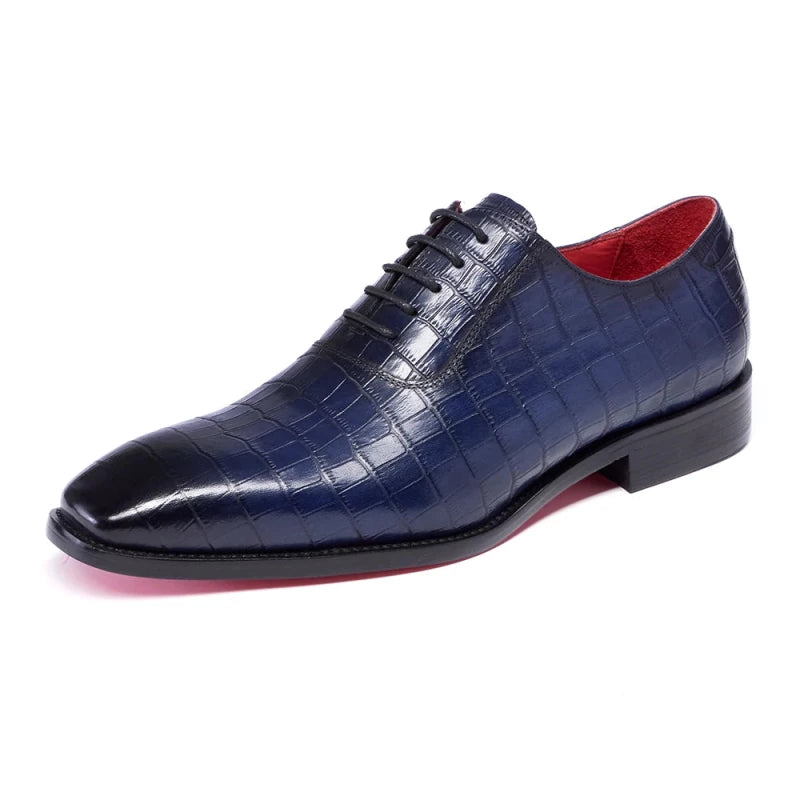 Genuine Leather Square Toe Oxford Shoes for Men, Anti-Odour & Anti-Slip, All-Season Wear | Blue | Julian's Menswear