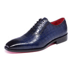 Genuine Leather Square Toe Oxford Shoes for Men, Anti-Odour & Anti-Slip, All-Season Wear | Blue | Julian's Menswear