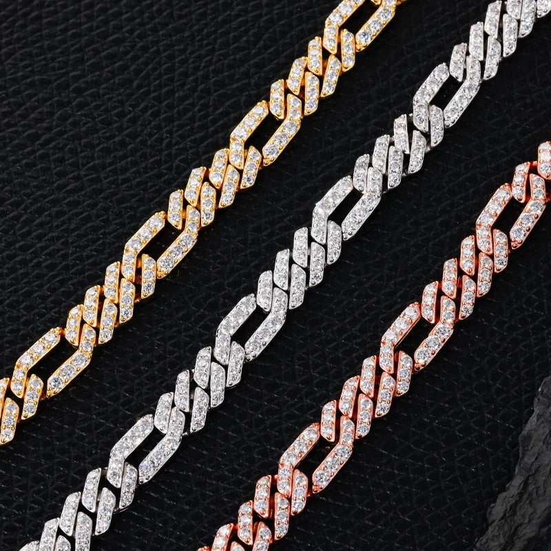 Men's Moissanite Figaro Cuban Link Bracelet White Gold Julian's Menswear