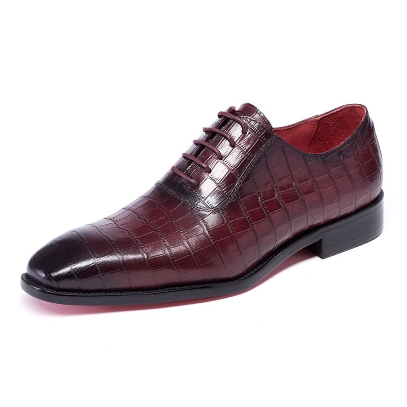 Genuine Leather Square Toe Oxford Shoes for Men, Anti-Odour & Anti-Slip, All-Season Wear | Red | Julian's Menswear