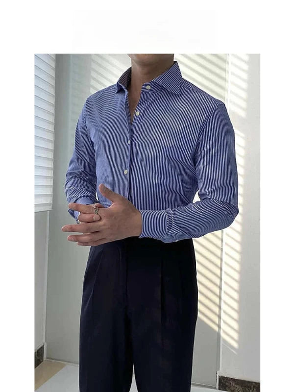 Men's Striped Cotton Shirt with Yarn-Dyed Dobby Fabric - 220 GSM S Julian's Menswear