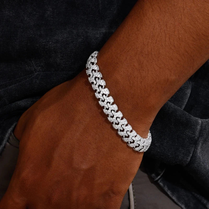Men's Moissanite Cuban Bracelet - 11mm 18K Gold Plated 925 Silver White Gold Julian's Menswear