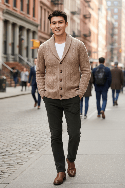 Men's Cashmere Wool V-Neck Sweater for Lasting Warmth & Style, Black/Gray/Camel M Julian's Menswear