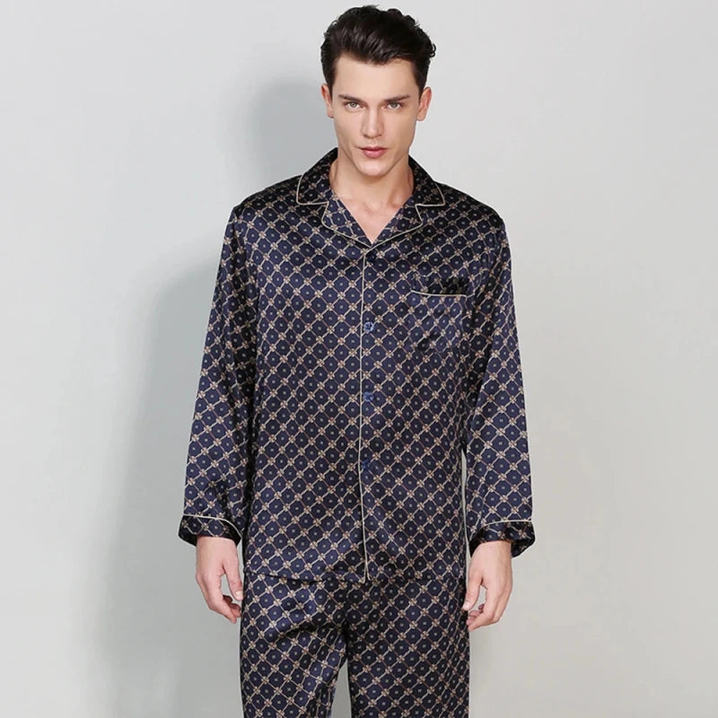 Men's Mulberry Silk Pajama Set | Navy | Julian's Menswear