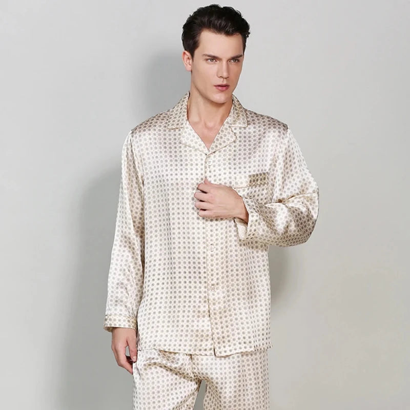 Men's Mulberry Silk Pajama Set | Champagne Print | Julian's Menswear