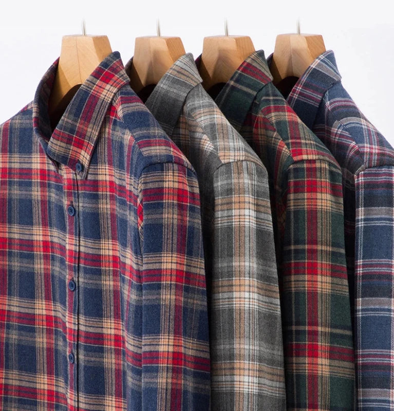 Men's Smart Casual Cotton Plaid Long Sleeve Shirt Julian's Menswear