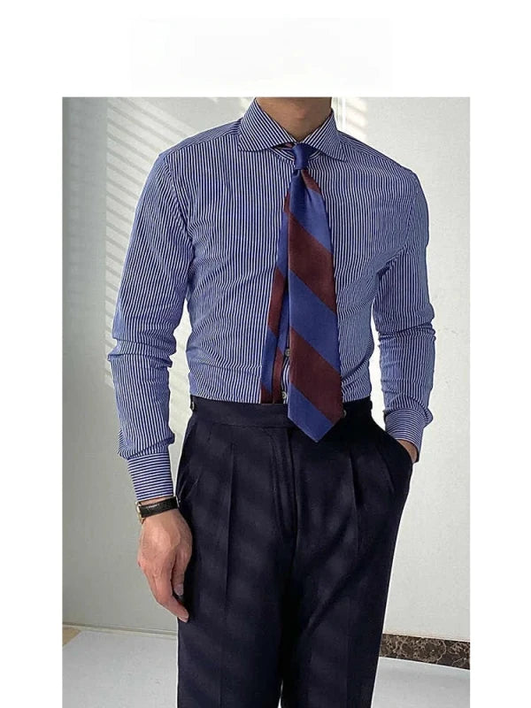 Men's Striped Cotton Shirt with Yarn-Dyed Dobby Fabric - 220 GSM S Julian's Menswear