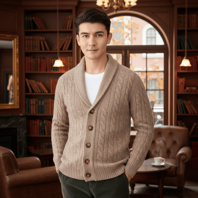 Men's Cashmere Wool V-Neck Sweater for Lasting Warmth & Style, Black/Gray/Camel M Julian's Menswear
