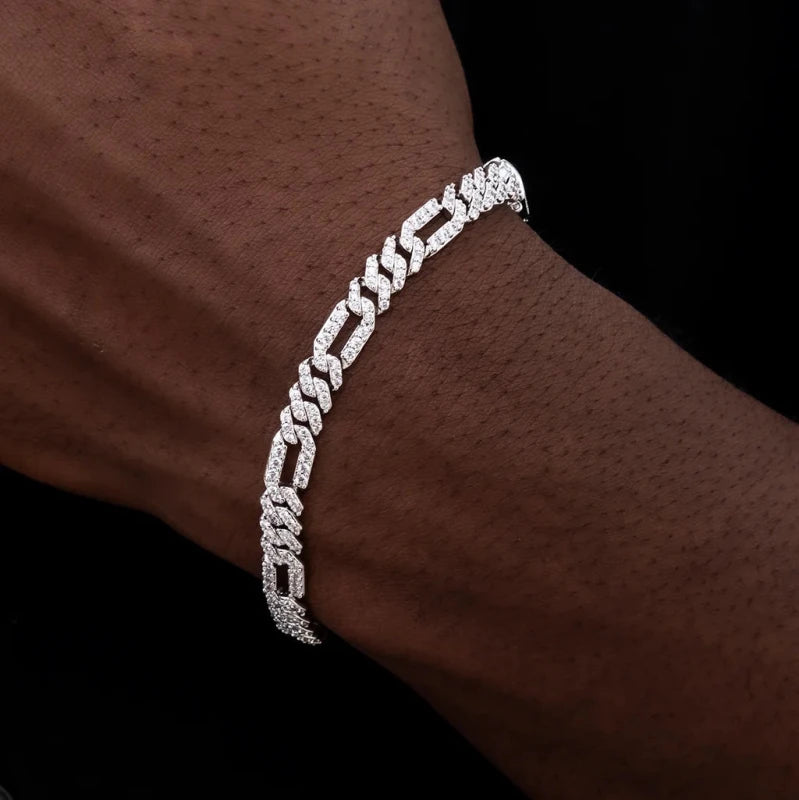 Men's Moissanite Figaro Cuban Link Bracelet White Gold Julian's Menswear