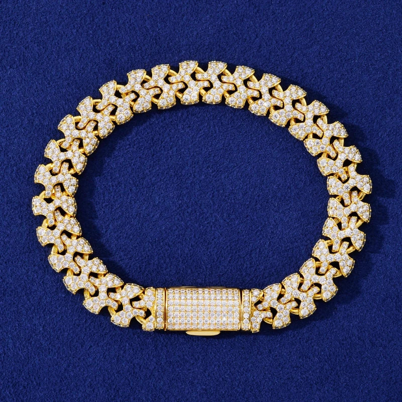 Men's Moissanite Cuban Bracelet - 11mm 18K Gold Plated 925 Silver White Gold Julian's Menswear