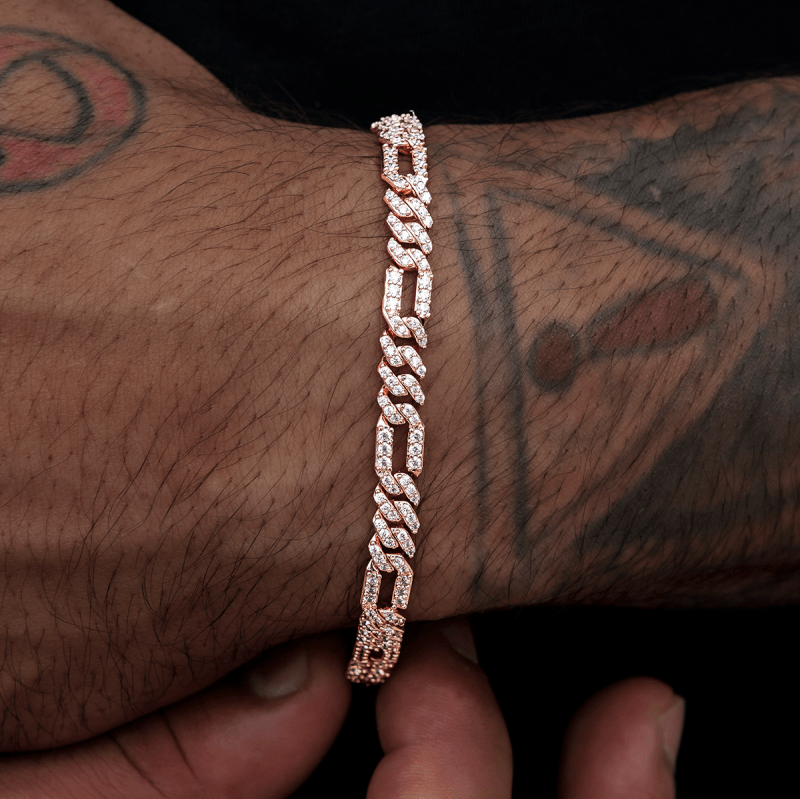Men's Moissanite Figaro Cuban Link Bracelet Rose Gold Julian's Menswear