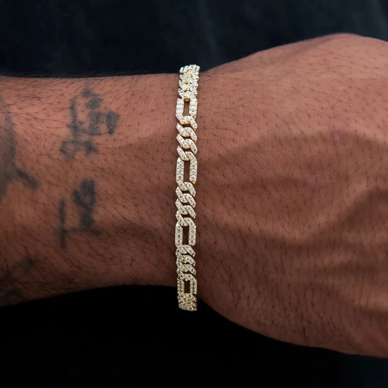 Men's Moissanite Figaro Cuban Link Bracelet Gold Julian's Menswear