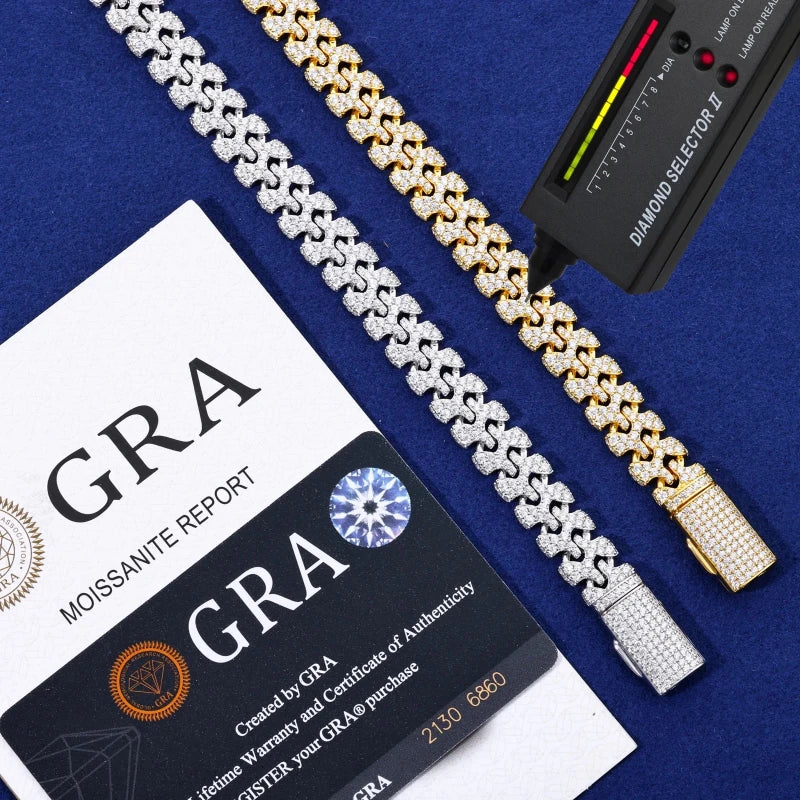 Men's Moissanite Cuban Bracelet - 11mm 18K Gold Plated 925 Silver White Gold Julian's Menswear