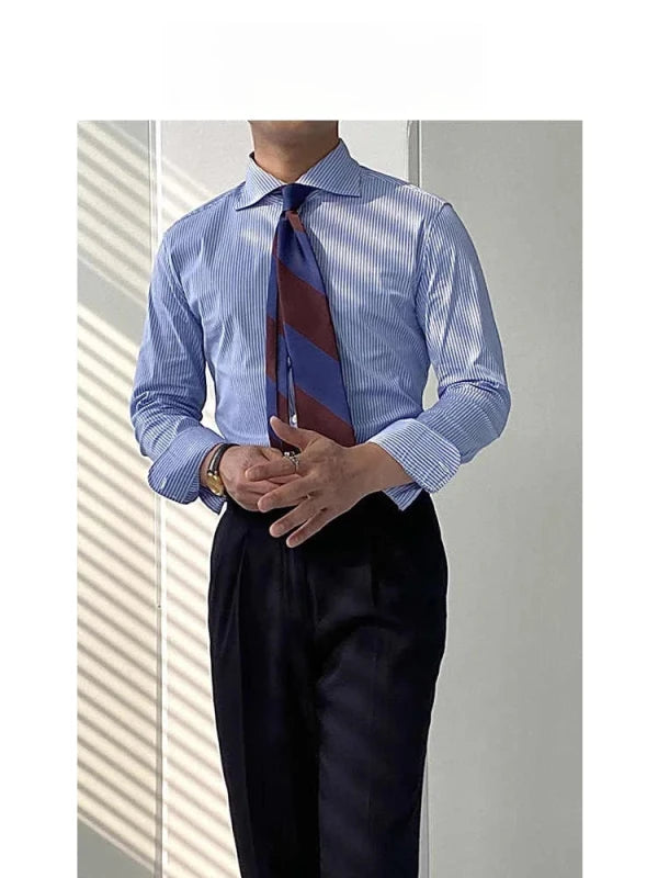 Men's Striped Cotton Shirt with Yarn-Dyed Dobby Fabric - 220 GSM S Julian's Menswear