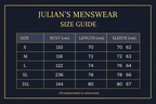 Men's Half Zip Pullover Hoodie | Size Chart | Julian's Menswear