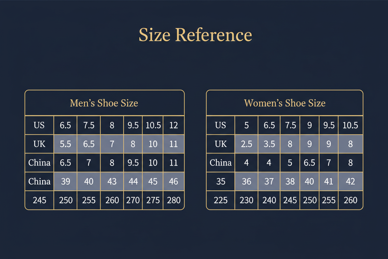 Julian's Menswear Shoe Size Chart