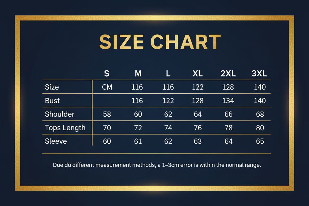 Julian's Menswear Size Chart