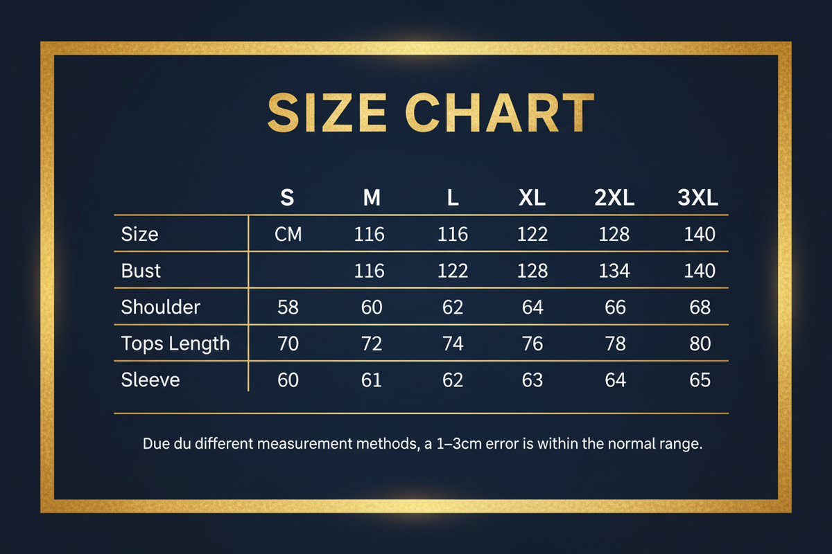 Julian's Menswear Size Chart