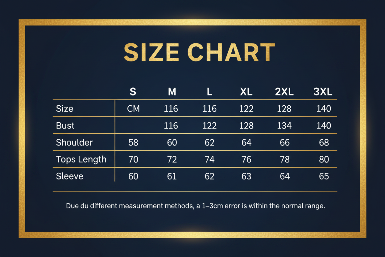 Julian's Menswear Size Chart
