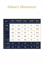 Julian's Menswear Size Chart
