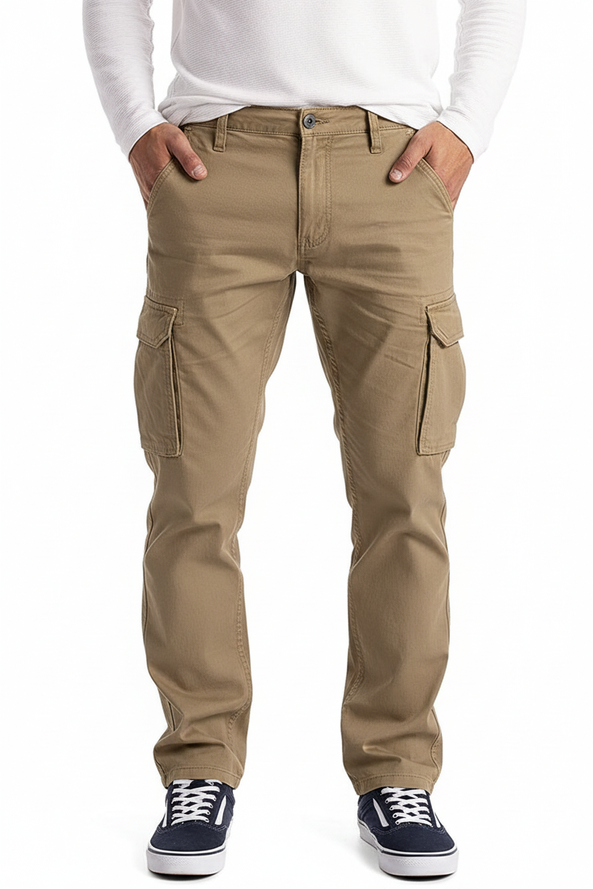 Men's Casual Khaki Cotton Cargo Pants 