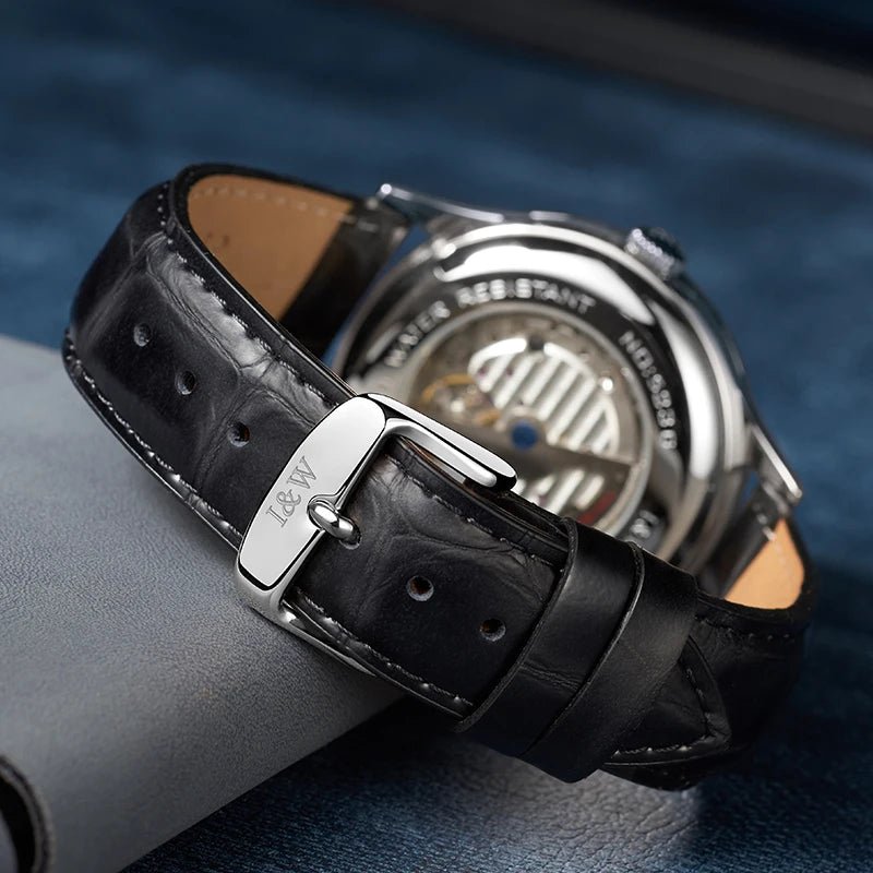 Julian's Menswear Men's Carnival Skeleton Watch with Leather Strap and Sapphire Case