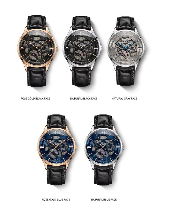 Julian's Menswear Men's Carnival Skeleton Watch with Leather Strap and Sapphire Case